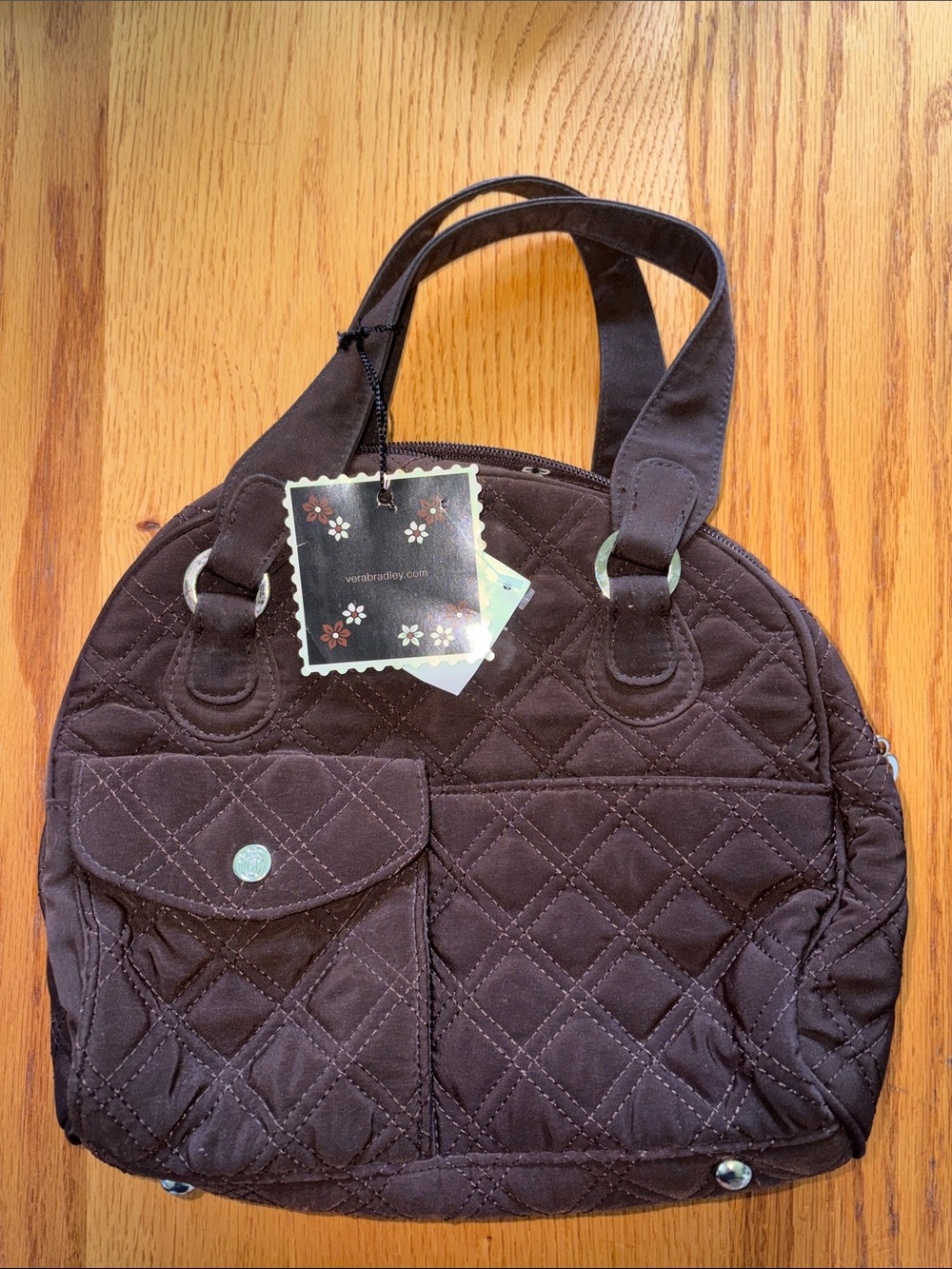Vera Bradley Espresso Microfiber Little Bowler Style with Front Pockets